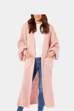 Ladies Chunky Ribbed Knitted long Cardigan with Balloon Sleeve