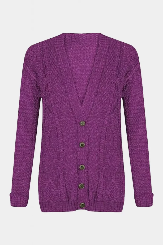 Chunky Cable Knit Button Cardigan For Women