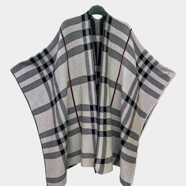 Check printed Knitted shawl for women in solid grey background