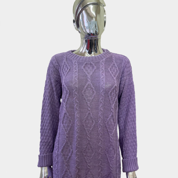 Women style knitted cable jumper in purple color