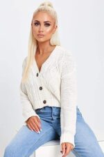 Ladies Long Sleeve 3 Button Cropped Cardigan