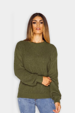 Baggy Long Sleeve Knitted Plain Chunky Sweater for Women